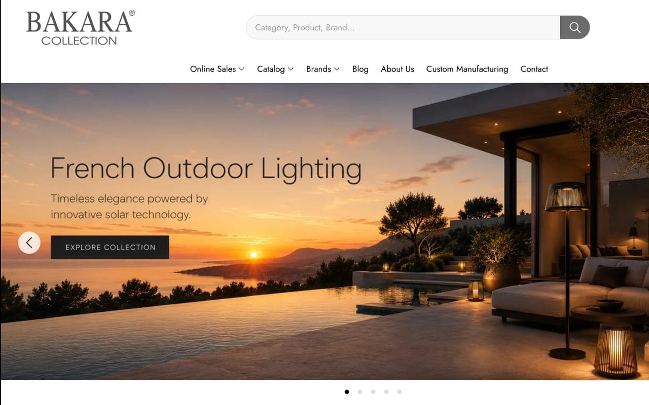 Homepage of the Bakara Collection online store, built by BBCo